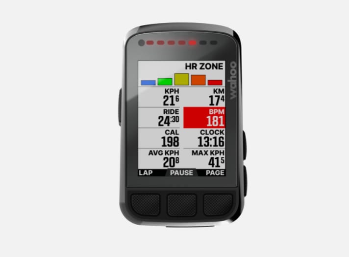   The LEDs indicate whether the specified training performance is being adhered to. Red here means that the athlete is accelerating a little too much.