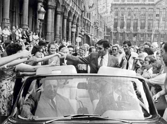 People's hero - Eddy Merckx receives an enthusiastic welcome in Brussels after his first Tour victory in 1969