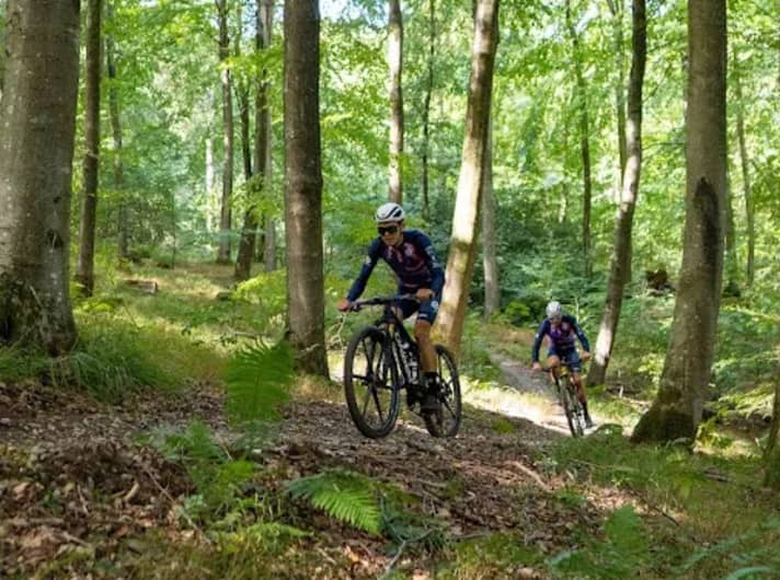 Cape Epic winners Lukas Baum and Georg Egger training on the World Championship course in Denmark.