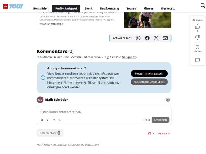 This is what it looks like: The new comment function on tour-magazin.de