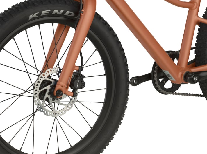 The 2.4 inch wide tyres should provide good grip and a certain amount of suspension travel.