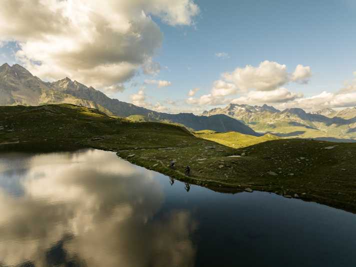 The crowning glory after the wild hairpin bend ride: Lago Bianco at an altitude of 2323 metres.