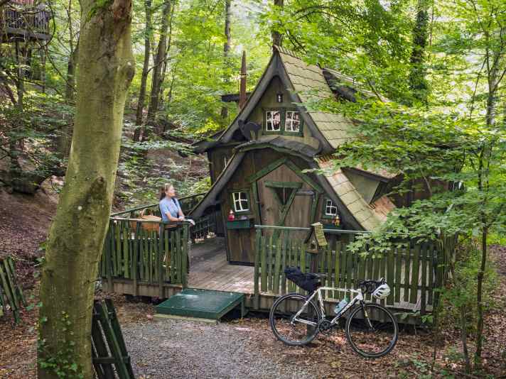 Sleep in a witch's cottage: This is possible at the Wipfelglück tree house hotel in Moenchberg.