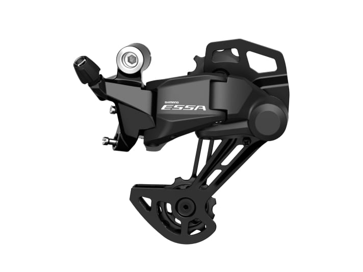 Das Essa-Schaltwerk baut besonders flach, eine hohe Spannung soll übermäßigem Kettenklappern vorbeugen. Auf den Reibungsdämpfer Shadow+ muss man aber verzichten.