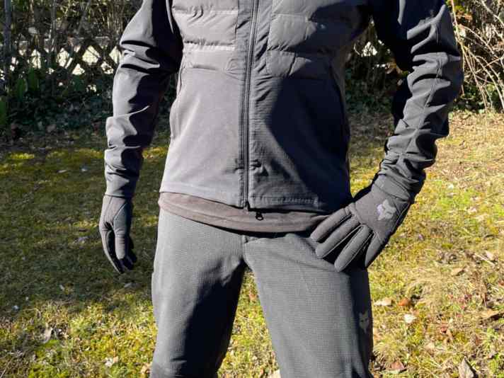 The cycling jacket is cut shorter at the front so that nothing gets in the way in the saddle.