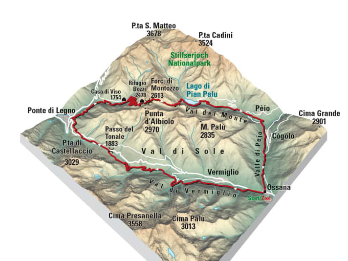 Der Montozzo-Trail in der Übersichtskarte