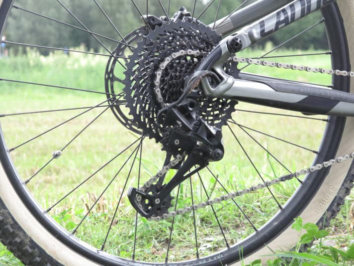   The eight gears are shifted by the Sram EX1 drivetrain.