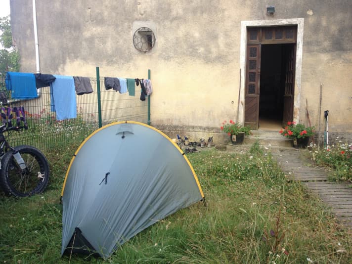   All the beds in the pilgrims' hostel were occupied, so we pitched our tent in front of it