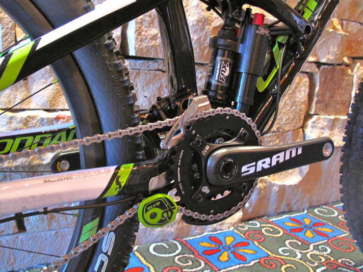  36/22 gear ratio, chain guide and bashguard.
