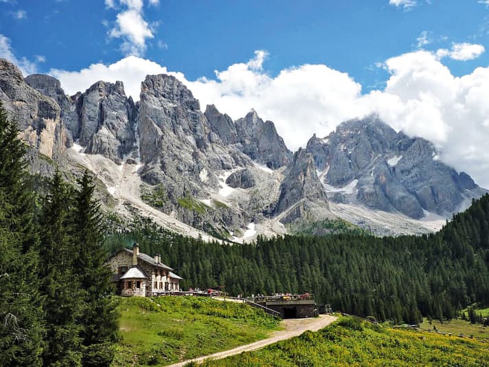   The Malga Vengiota hut in the Dolomites.