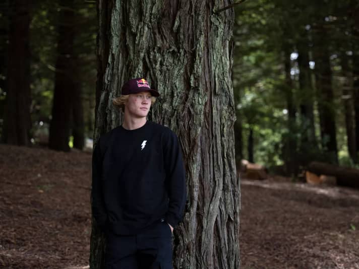 Emil poses at the Crankworx in Rotorua, New Zealand 