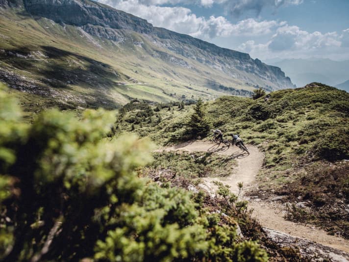 Dort, wo der Vorab-Trail sanfter dahinkurvt, kann man wieder einen Blick ins Panorama riskieren.