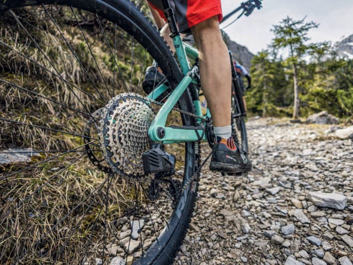 On the serpentine trail up to the Soiernsee, Albert can just about get the crank round even in the lowest gear.