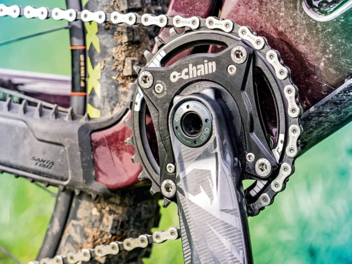 The Ochain Spider is mounted between the crank and chainring.