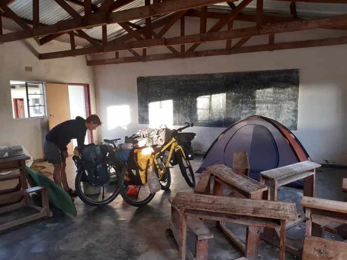 Converted: Sometimes the classroom spontaneously became a bedroom for the two cycle travellers.