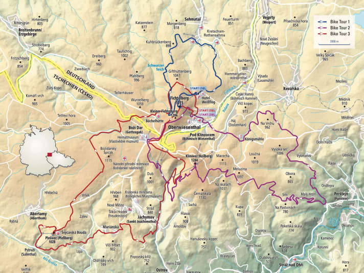 The three tours from Oberwiesenthal on the border to the Czech Republic