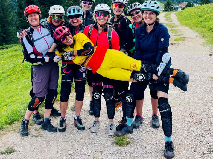 Always a full programme: But bike guide Gaby Buchner (across) is happy to give up some of her energy.