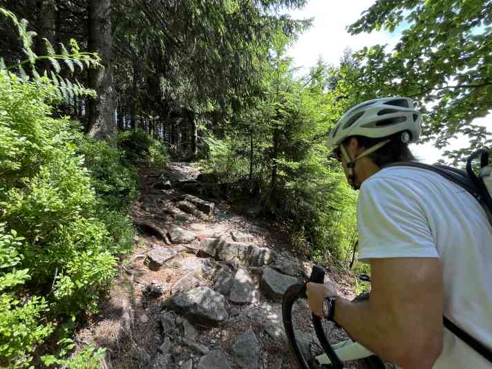 Jetzt aber rein treten ins Pedal und gute festhalten! So ein Quatsch – das ist doch kein Trail fürs Gravelbike!