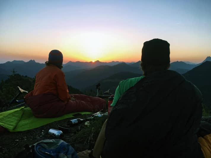 The three of us just have enough room on the summit.