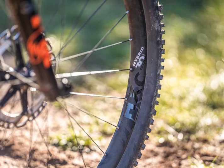 Die superleichten DT-Laufräder bescheren ein leichtfüßiges Handling – trotz höheren Gesamtgewichts des Bikes.