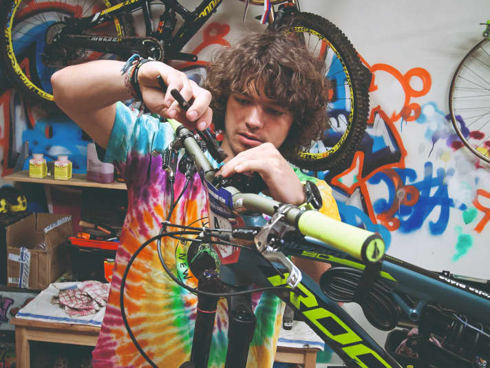 Vojta Bláha: When he's not on his enduro, he's working in his garage.