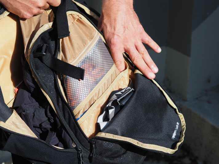 The "tool" compartment: This is where the pump, mini-tool or biros etc. can be stored. Space. We couldn't work out what the very short sewn compartments are for.