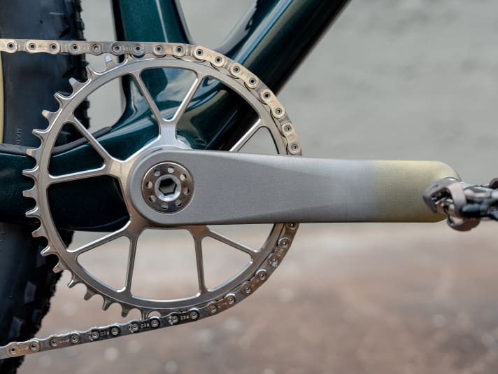 The crank is from Sturdy Cycles, the chainring is a collaboration between Dangerholm and Dward Design.