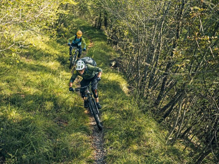 Guide Erika used to be a cross-country racer. Bottom: After the challenging upper section, you can really let it rip on the lower part of the trail.
