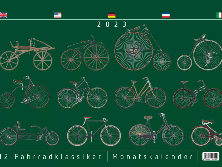 12 Bicycle classics 2023: 13 sheets - 30 x 42 cm - 22,80 Euro