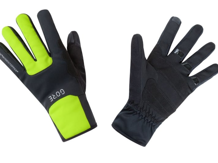 Gore Windstopper thermal gloves in the colour black/neon yellow