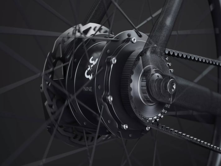 Auch die Neungang-Nabe 3x3 der Marke Nine ist für E-Biketypische Belastungen ausgelegt.