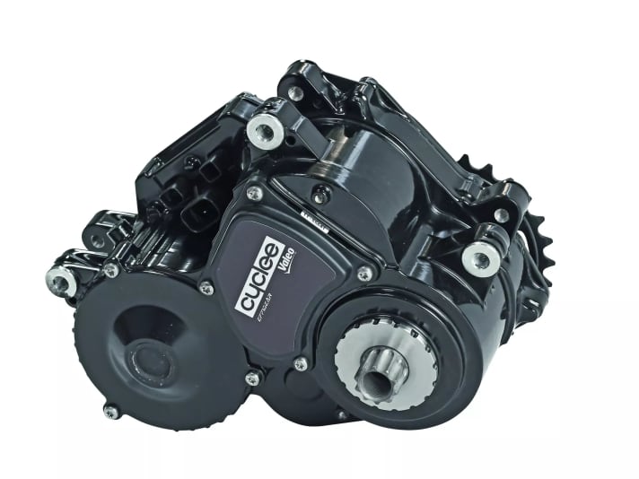 Das Valeo-Antriebssystem Cyclee vereint einen 48-Volt-Pedelec-Antrieb und ein 7-Gang-Getriebe in einem Gehäuse.
