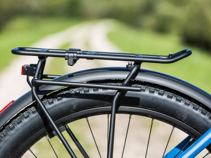 An den tiefen Querstreben des Heckträgers lassen sich Packtaschen mit bis zu 25 Kilo Gewicht schwerpunktgünstig befestigen.