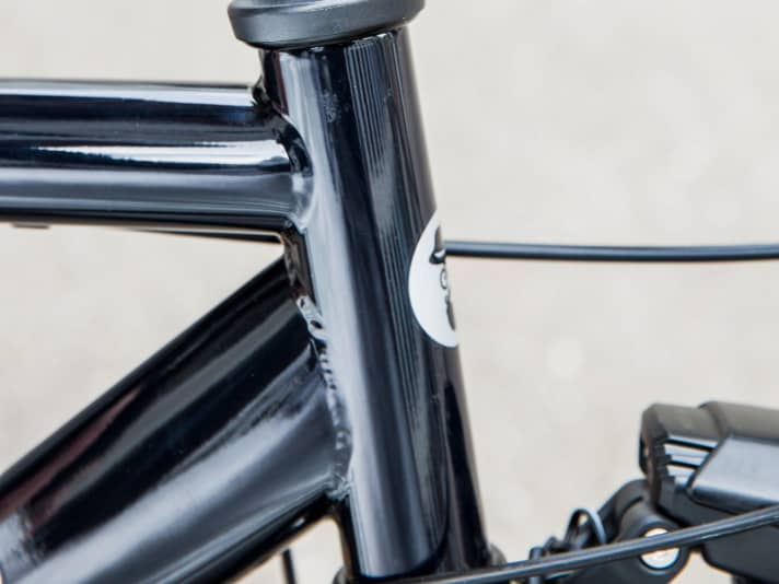 The steel frame and fork of the trekking model are made of robust but heavy and low-quality steel.