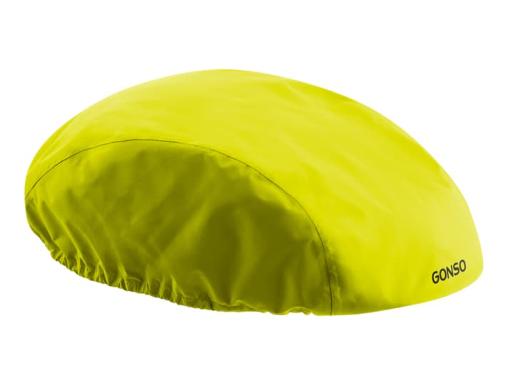 Un couvre-casque imperméable et coupe-vent complète la collection Gonso Neon de la tête aux pieds.