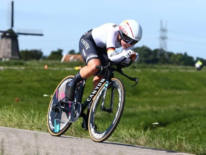   En route pour l'argent : Lisa Klein lors des championnats d'Europe de cyclisme sur route à Alkmaar. Photo : dpa 