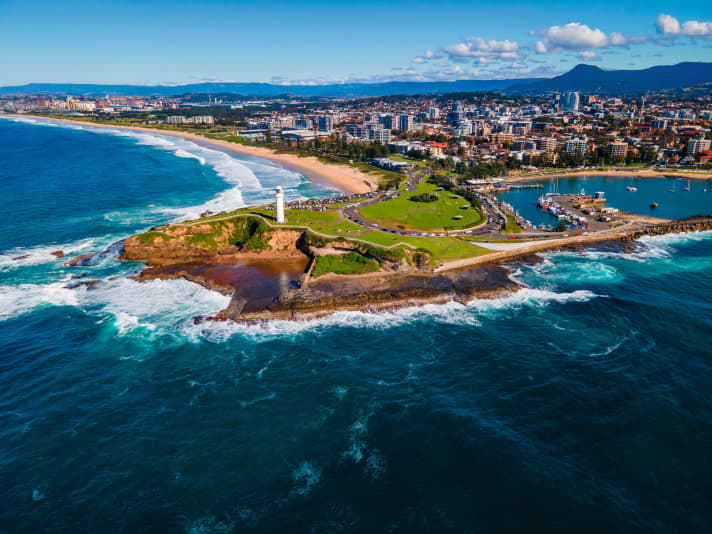 Hinter dem Leuchtturm von Wollongong an der Pazifikküste liegt das Ziel für Zeitfahren und Straßenrennen