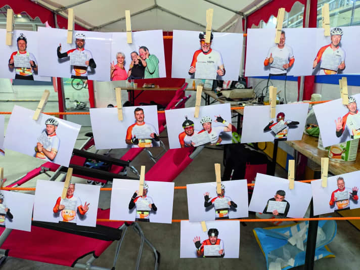 Creative photos: Team riders take photos of themselves at a selfie box.