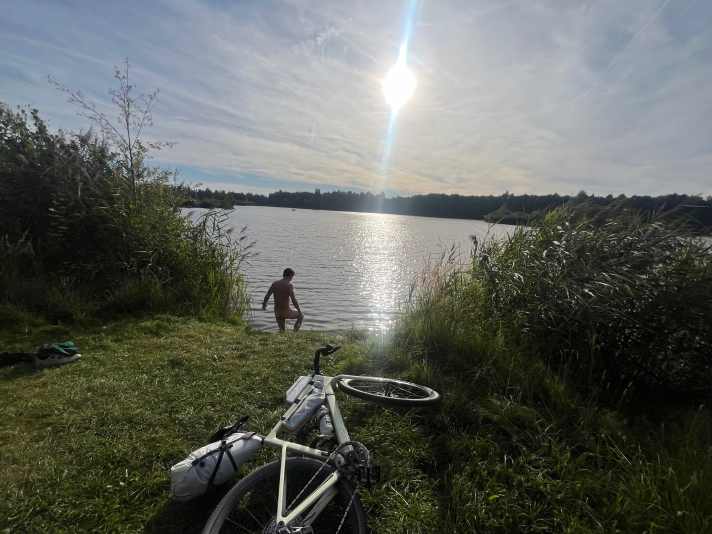 Into the moorland lake: refreshment at the Grafenwoehr military training area.