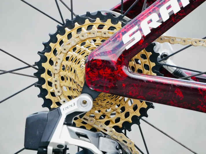 Rare look - chain and sprocket set shine in gold