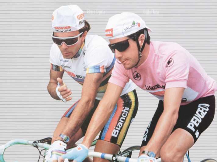 The Italian ex-professional Moreno Argentin (left) won the Road World Championships in 1986 with the original Performance 40 model from Rudy Project.