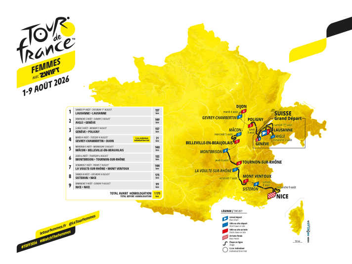 The route of the Tour de France Femmes 2026