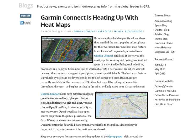 2013 führt Garmin Heat Maps ein