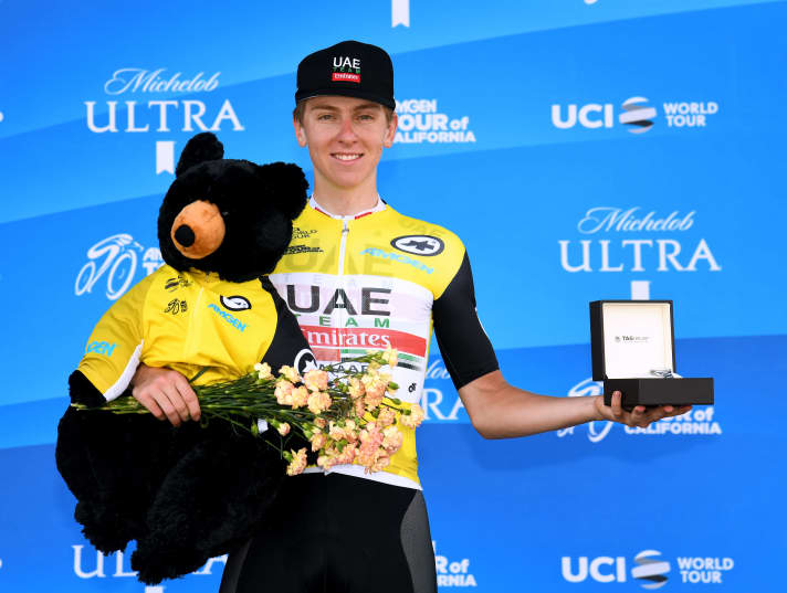 Für Tadej Pogacar gab es bei der Kalifornien-Rundfahrt 2019 einen Stoffbären 
