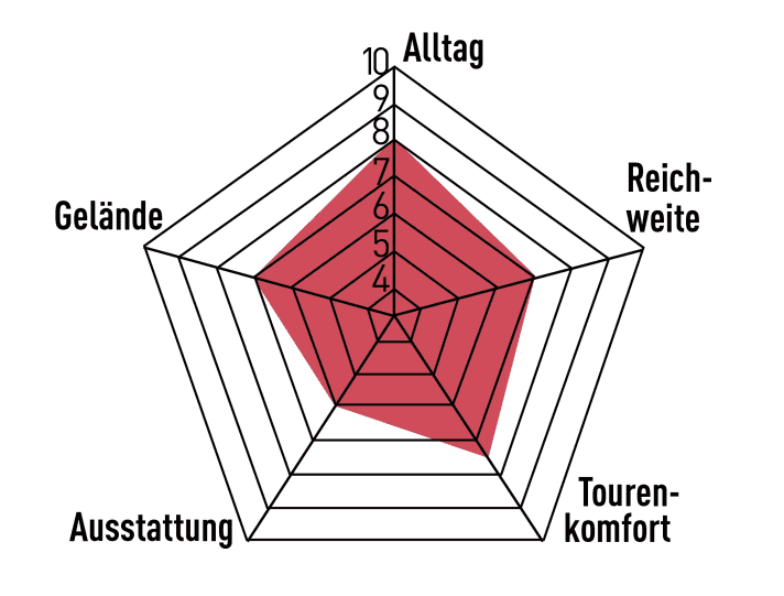 Insgesamt präsentiert sich das Giant ausgewogen. Es überzeugt im Alltag und kann, für ein SUV, auch im Gelände punkten. Die Reichweite liegt im mittleren Bereich, Luft nach oben bleibt vor allem bei der Ausstattung.