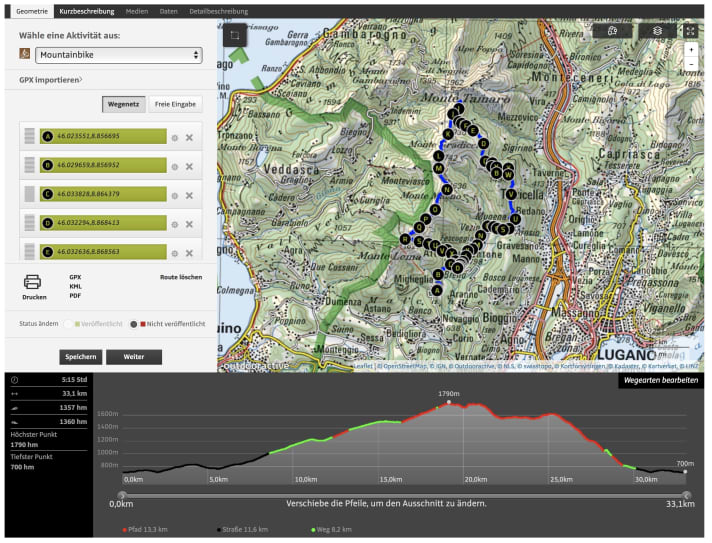   Elevation profile Tour 2, Ticino from EMTB 4/2018.