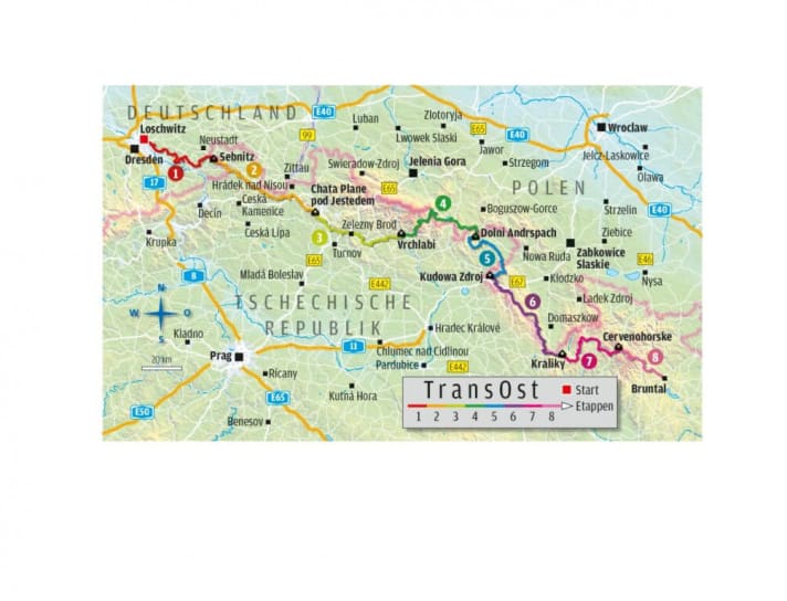  Die acht Etappen der TransOst 2 im Überblick.
