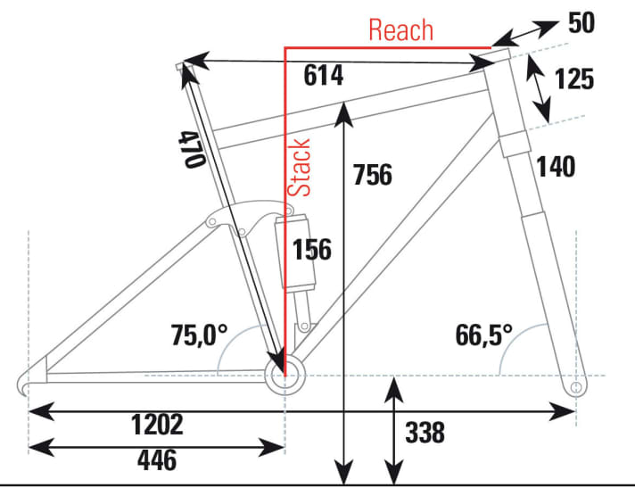   The geometry of the Propain Tyee AM Carbon Free from the BIKE test lab at a glance.