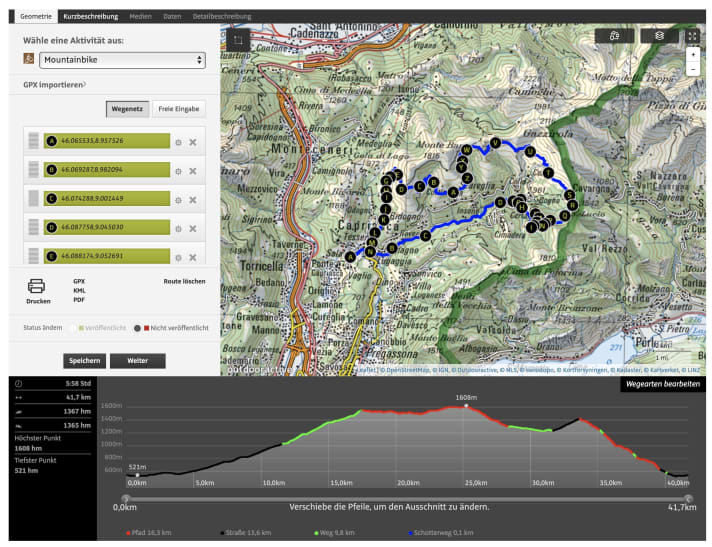   Elevation profile Tour 3, Ticino from EMTB 4/2018.