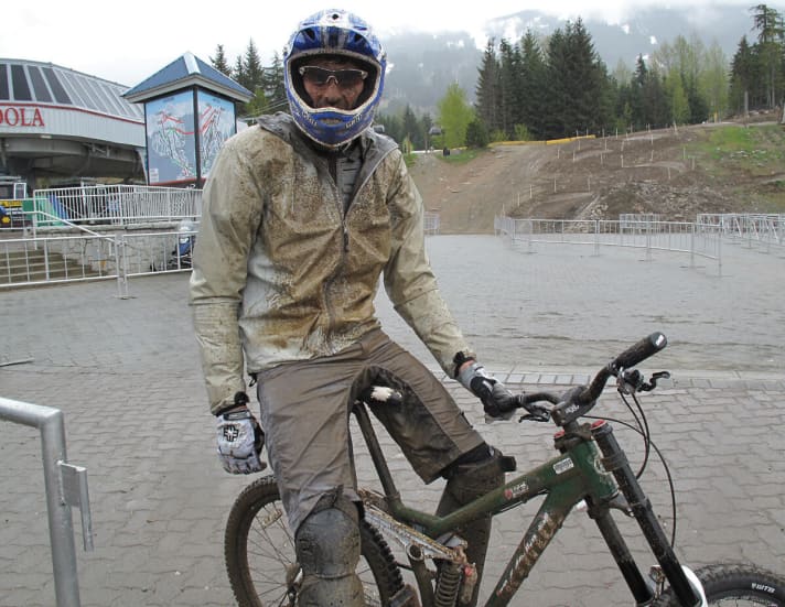   ... and visibly marked by the rain after six descents.